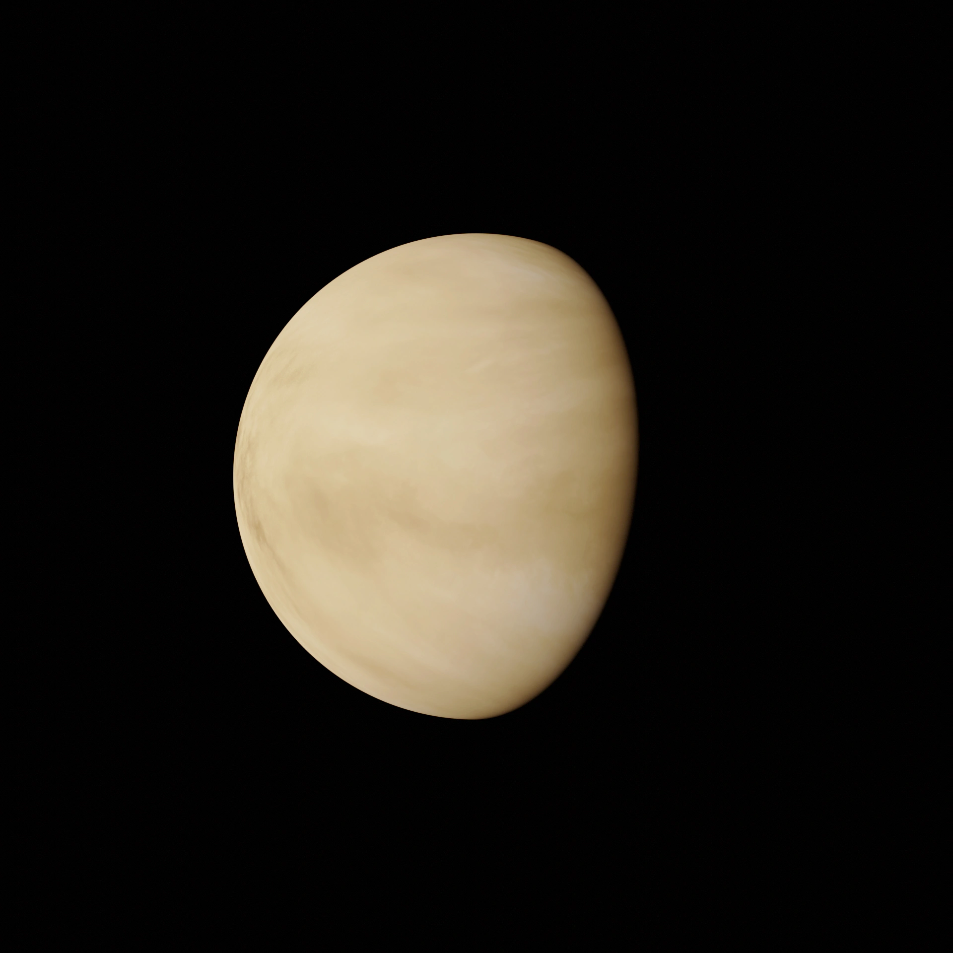 Planet Venus mit dichter, gelb-beiger Wolkenschicht vor schwarzem Hintergrund